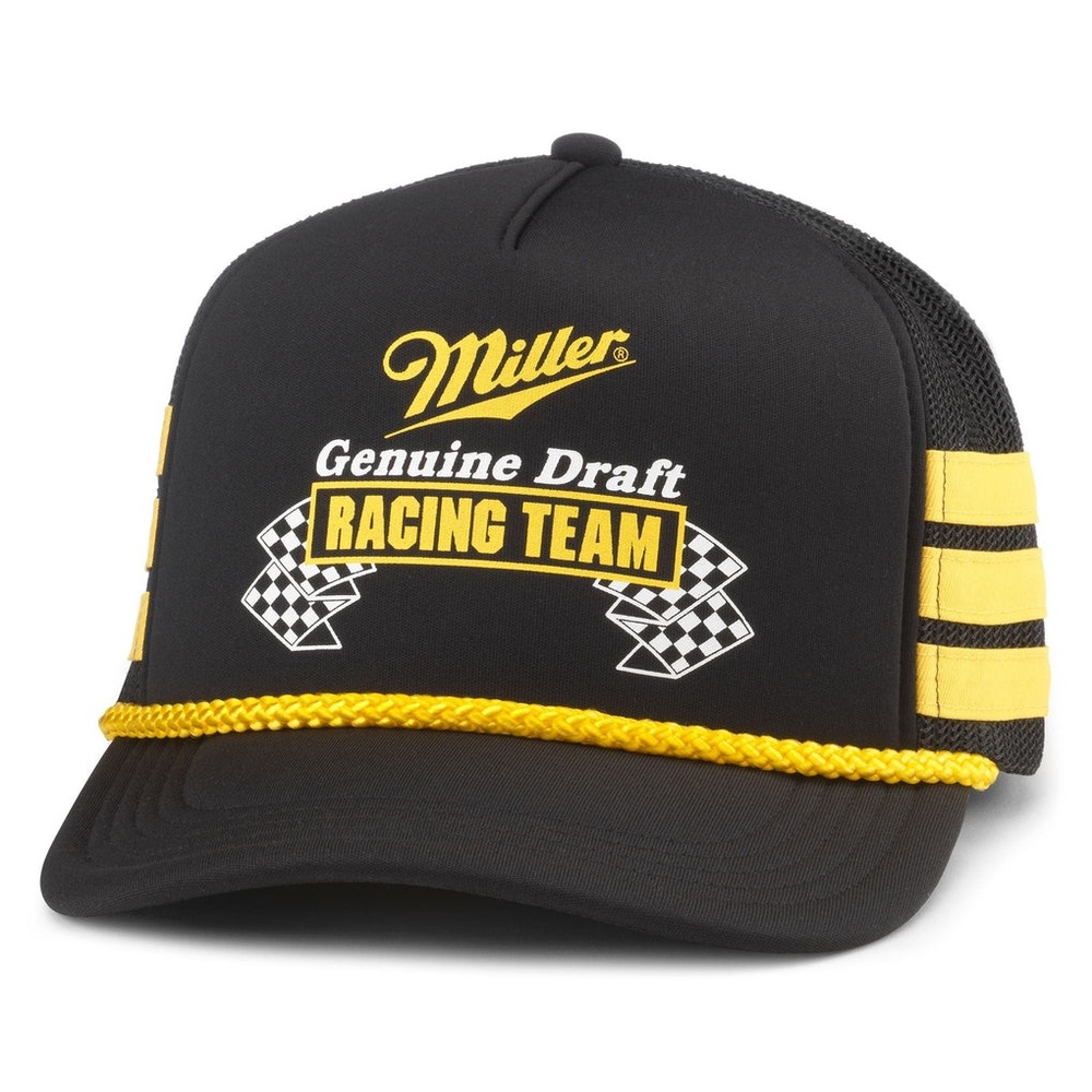 AMERICAN NEEDLE TALLADEGA MILLER GENUINE DRAFT RACING TEAM HAT BLACK GOLD OS NWT
